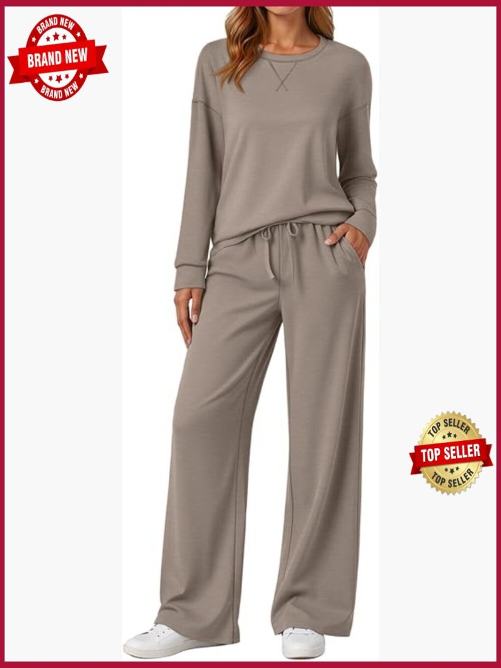 Womens 2 Piece Sweatsuit Set Oversized Top Wide Leg Pants Lounge